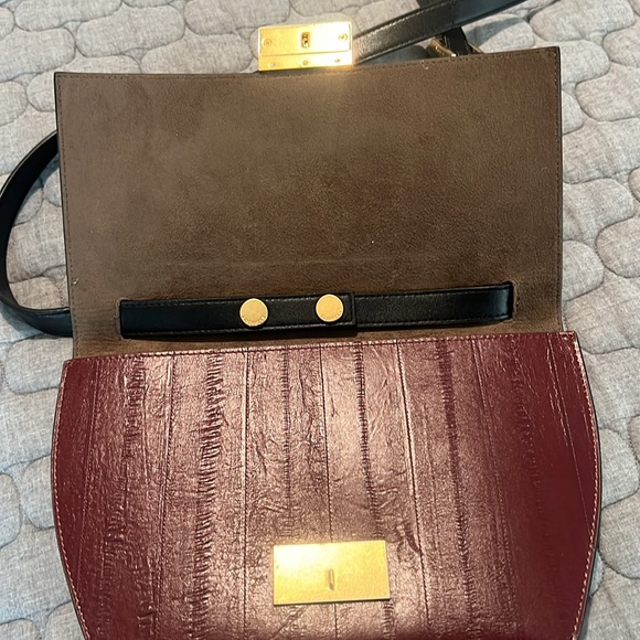 All Saints Burgundy Convertible Crossbody Leather Clutch Purse - Picture 7 of 11
